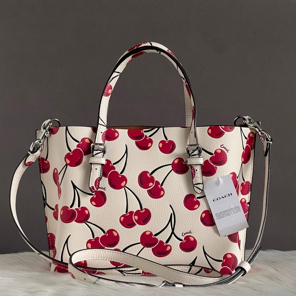 CY695 - Coach Mollie Tote Bag 25 With Cherry Print - Picture 6 of 16
